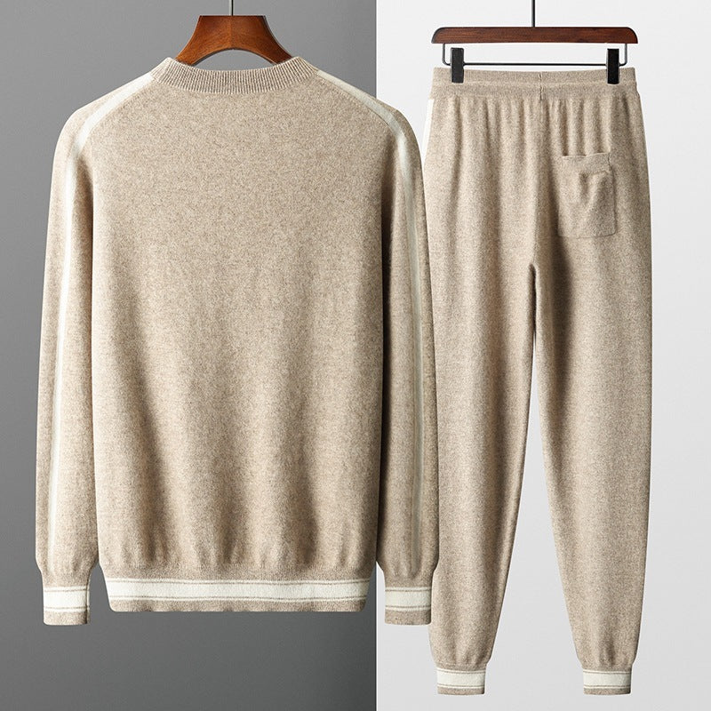 Leisure Sports Cashmere Men's Round Neck Sweater Suit