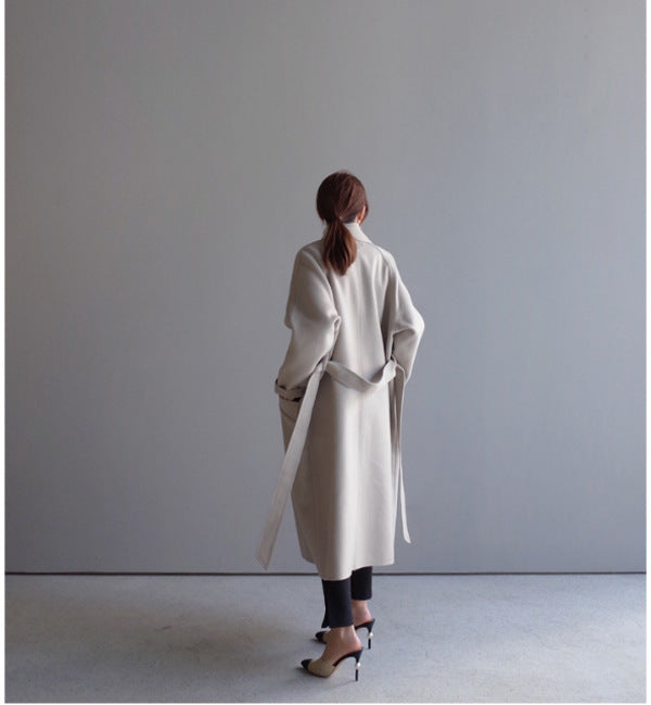 Korean Style Temperament Mid-length Over-the-knee Double-sided Cashmere Woolen Coat