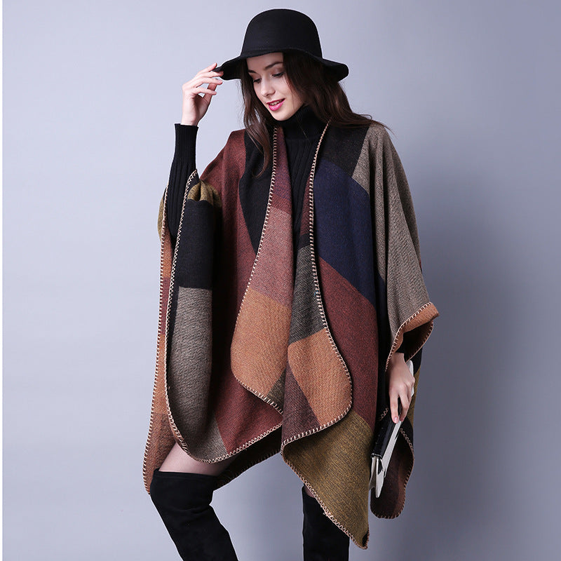 Plaid lady travel shawl imitation cashmere scarf