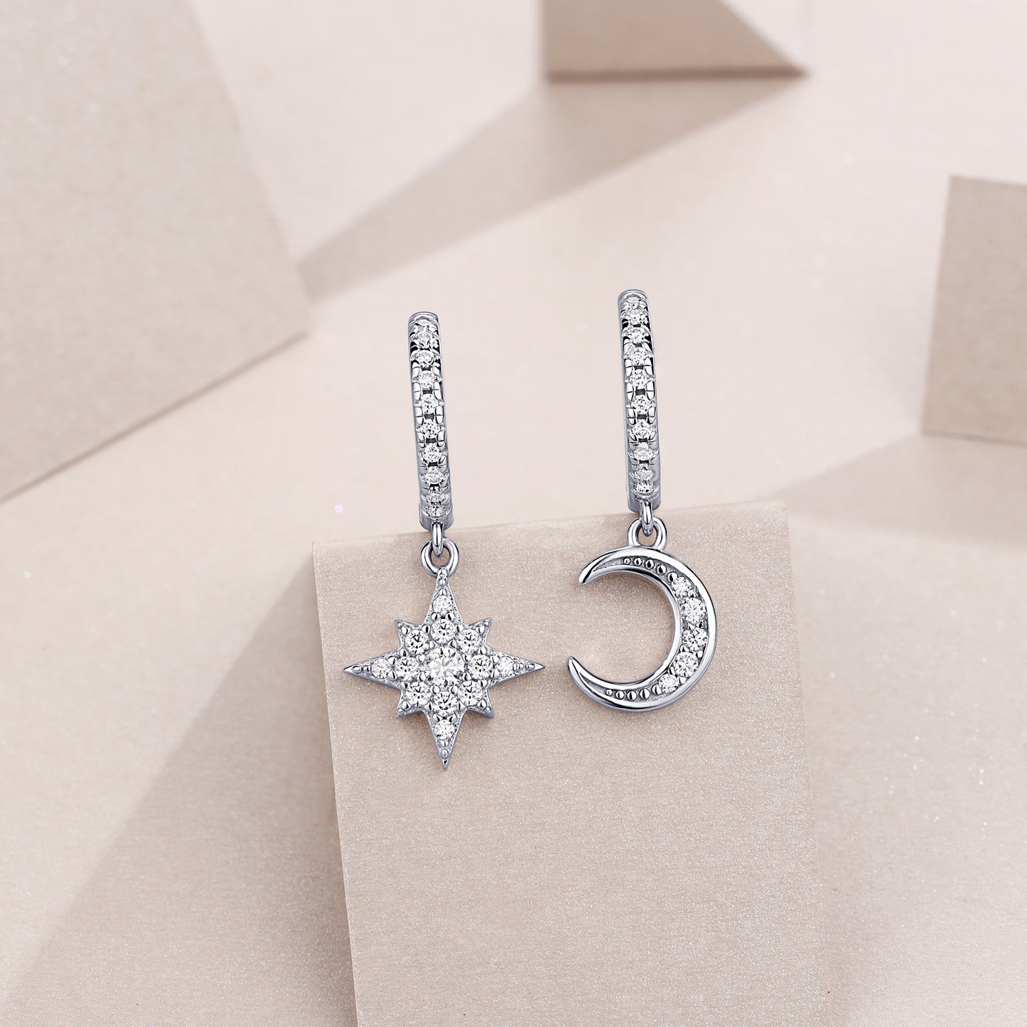Star And Moon Interdependent - Fashionable Earrings And Stud