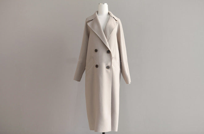Korean Style Temperament Mid-length Over-the-knee Double-sided Cashmere Woolen Coat
