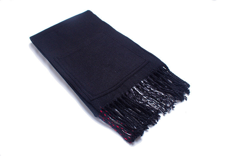 Thick Shawl Imitation Cashmere Fringed Pocket Plaid Scarf
