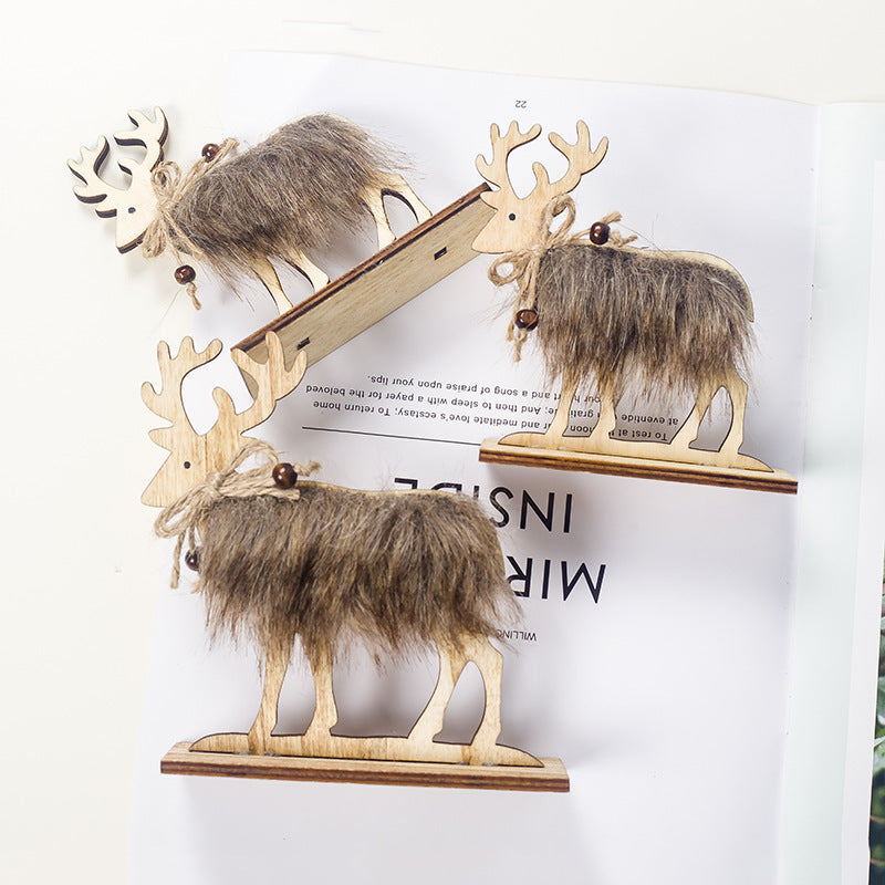 Christmas Elk Decorative Ornaments Wooden Felt Christmas Decorations C