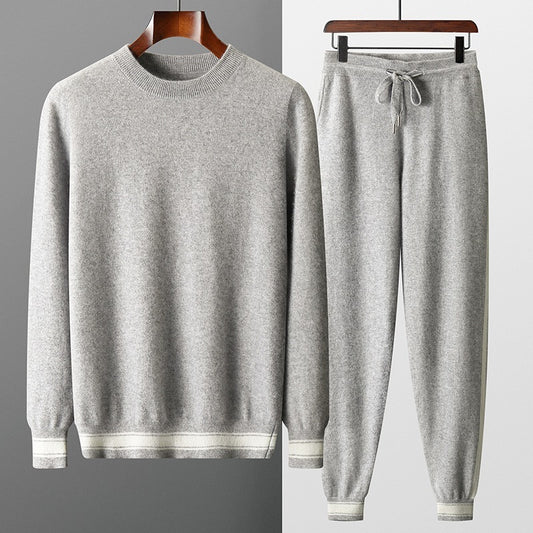 Leisure Sports Cashmere Men's Round Neck Sweater Suit