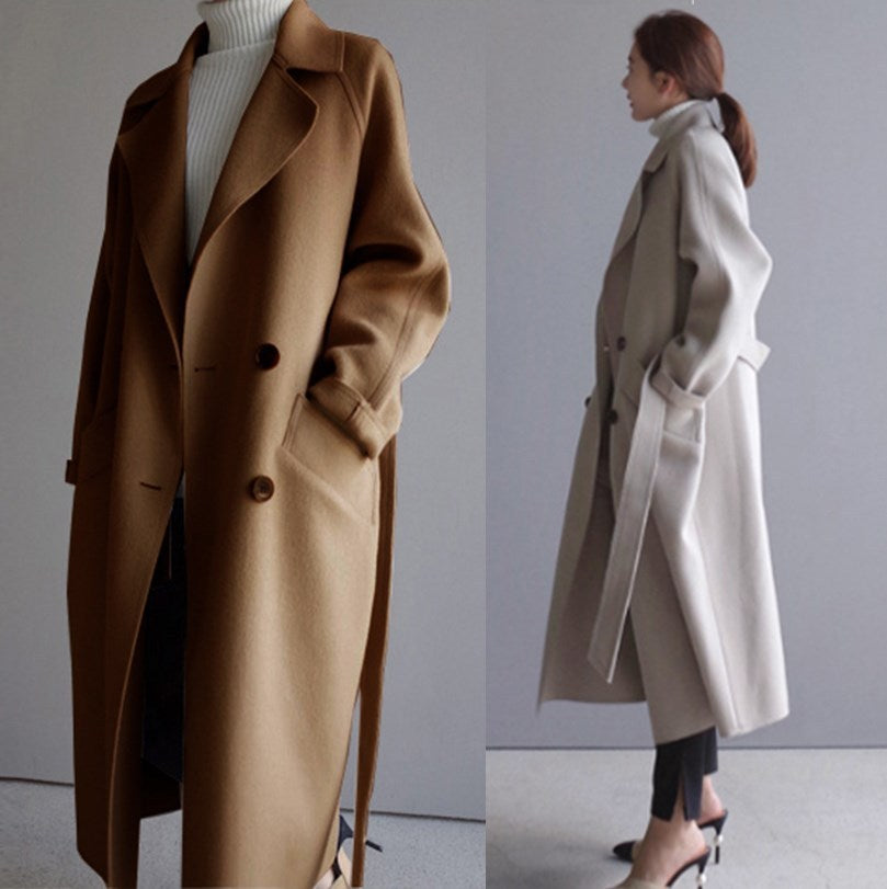 Korean Style Temperament Mid-length Over-the-knee Double-sided Cashmere Woolen Coat