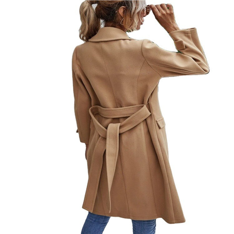 Capable And Fashionable Temperament Lapel Tie-up Slim Mid-length Casua