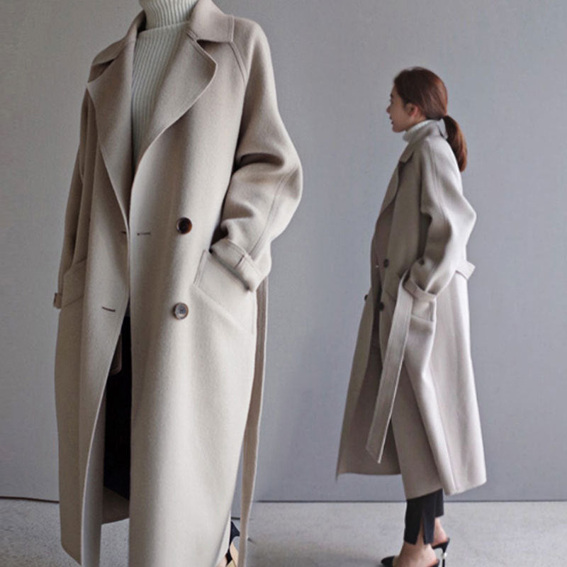 Korean Style Temperament Mid-length Over-the-knee Double-sided Cashmere Woolen Coat