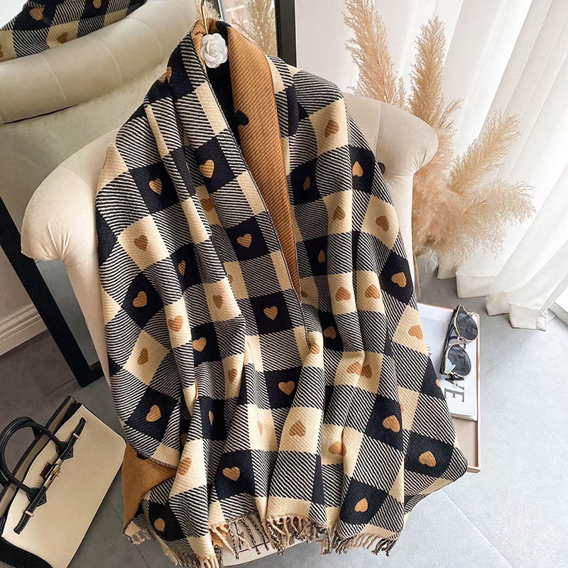Double Sided Plaid Scarf Women's Christmas Cashmere