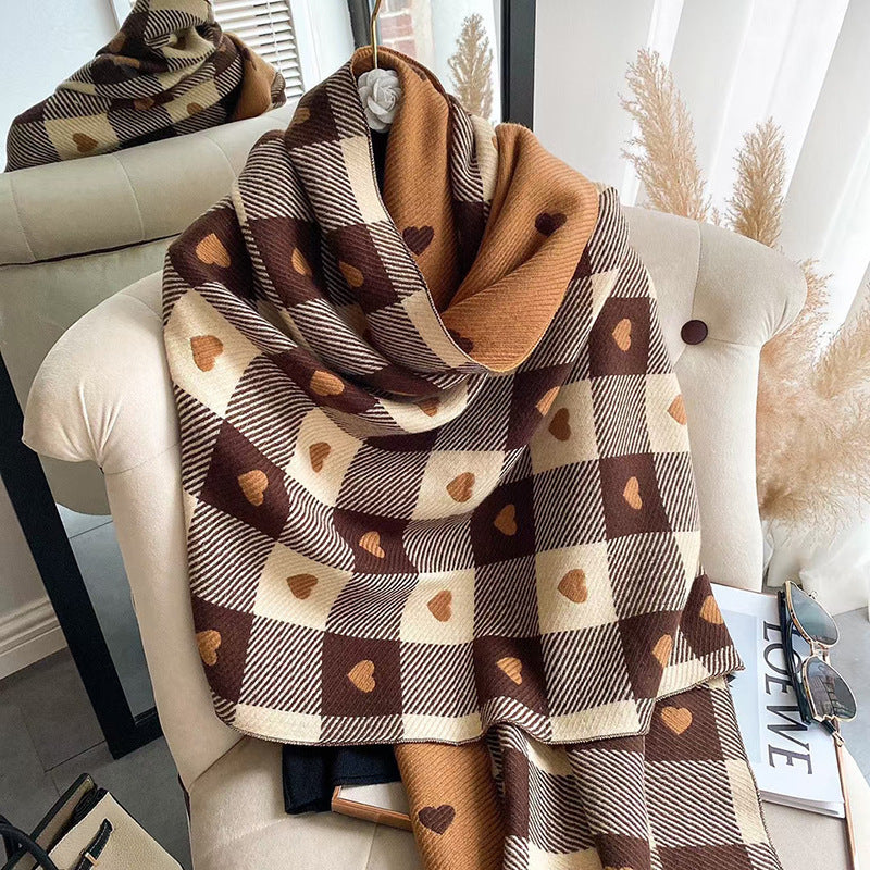 Double Sided Plaid Scarf Women's Christmas Cashmere