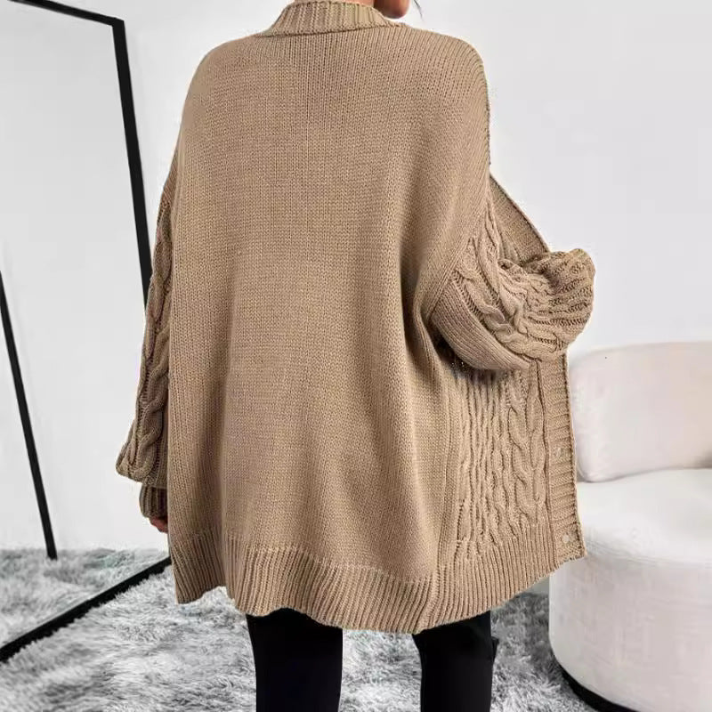 Women's Single-breasted Long Sleeve V-neck Sweaters Coat