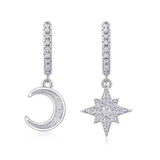Star And Moon Interdependent - Fashionable Earrings And Stud