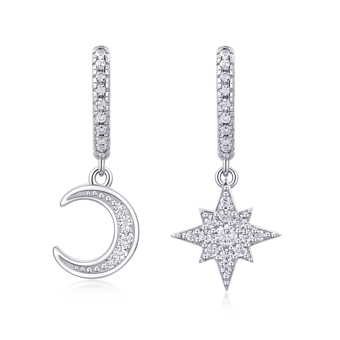 Star And Moon Interdependent - Fashionable Earrings And Stud