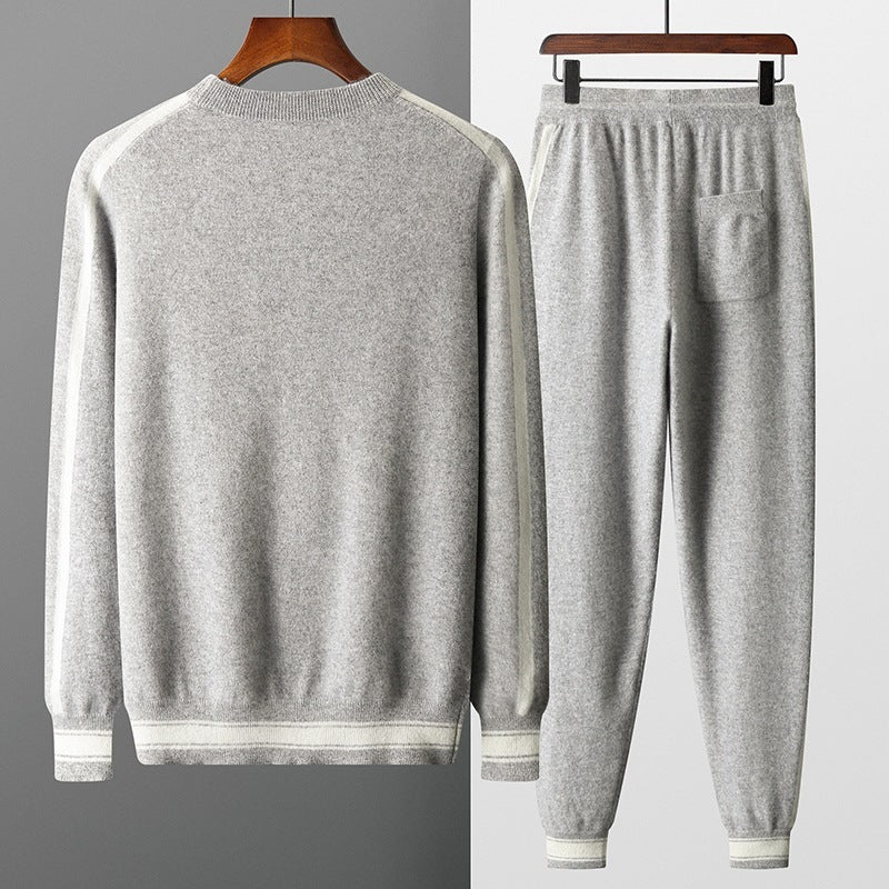 Leisure Sports Cashmere Men's Round Neck Sweater Suit